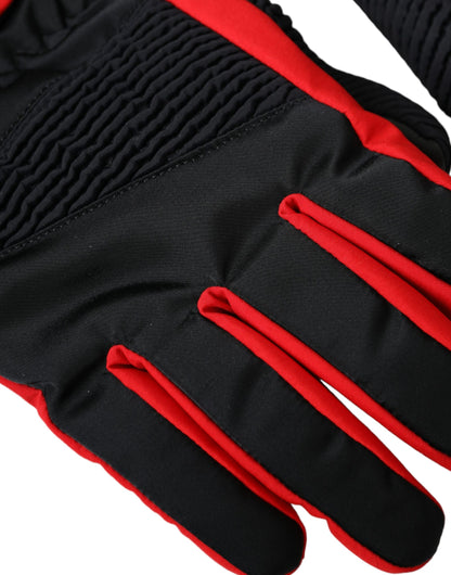 Dolce &amp;amp; Gabbana Svarta Röda Nylon Handskar Handledslängd