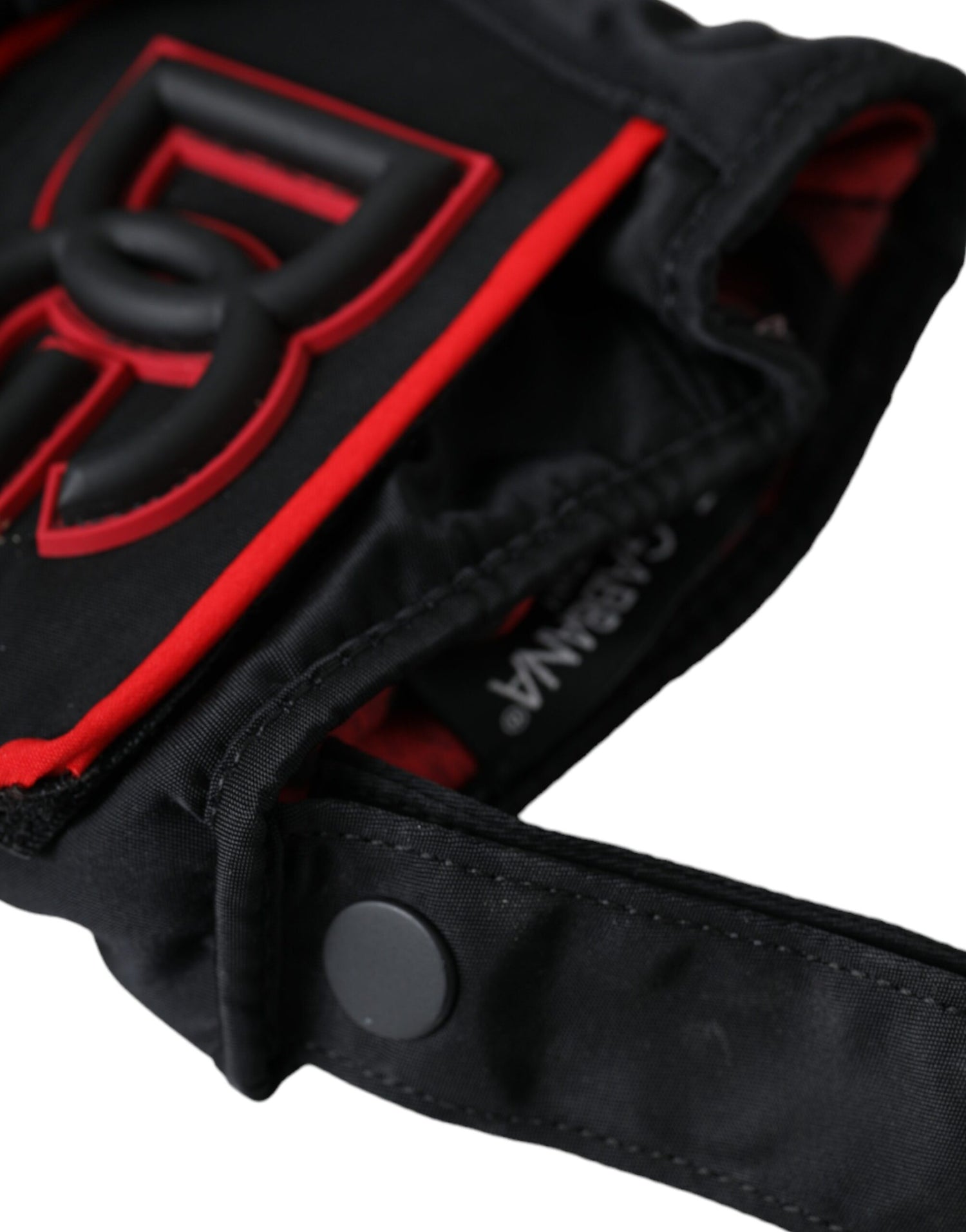 Dolce &amp;amp; Gabbana Svarta Röda Nylon Handskar Handledslängd