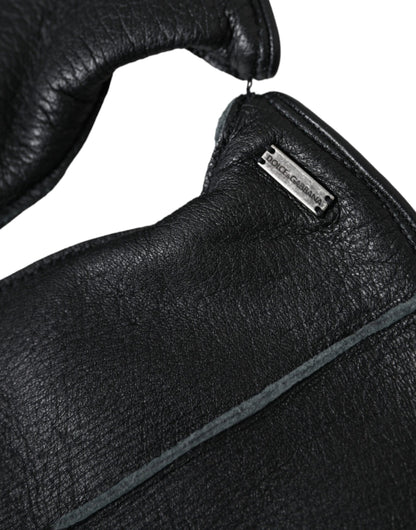 Dolce &amp;amp; Gabbana svarta handskar i läder med hjortmotiv