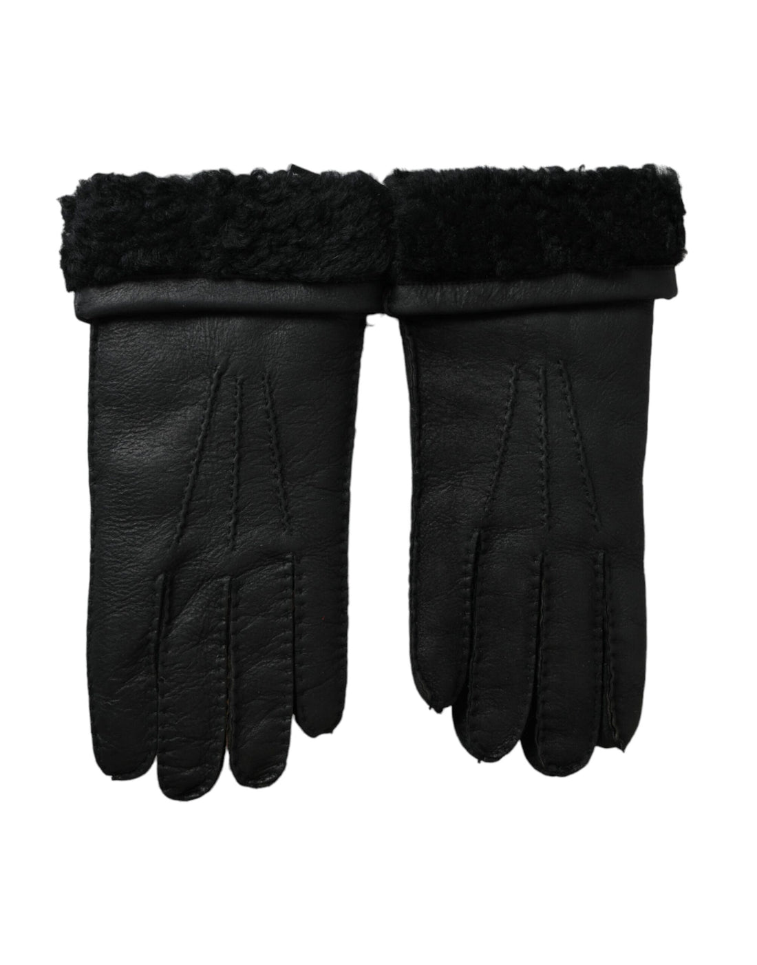 Dolce &amp;amp; Gabbana Svarta Läderpäls Korta Handskar
