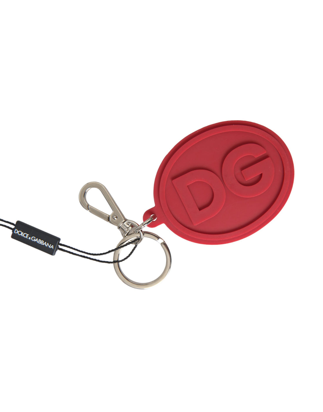 Dolce &amp;amp; Gabbana Röd Gummi DG Logotyp Silver Mässing Metall Nyckelring