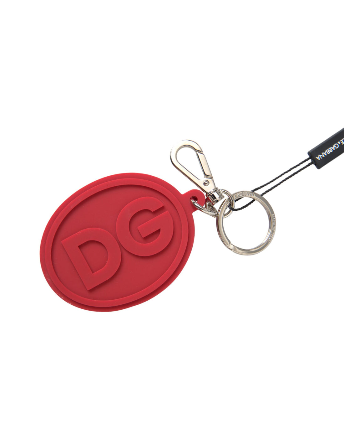 Dolce &amp;amp; Gabbana Röd Gummi DG Logotyp Silver Mässing Metall Nyckelring