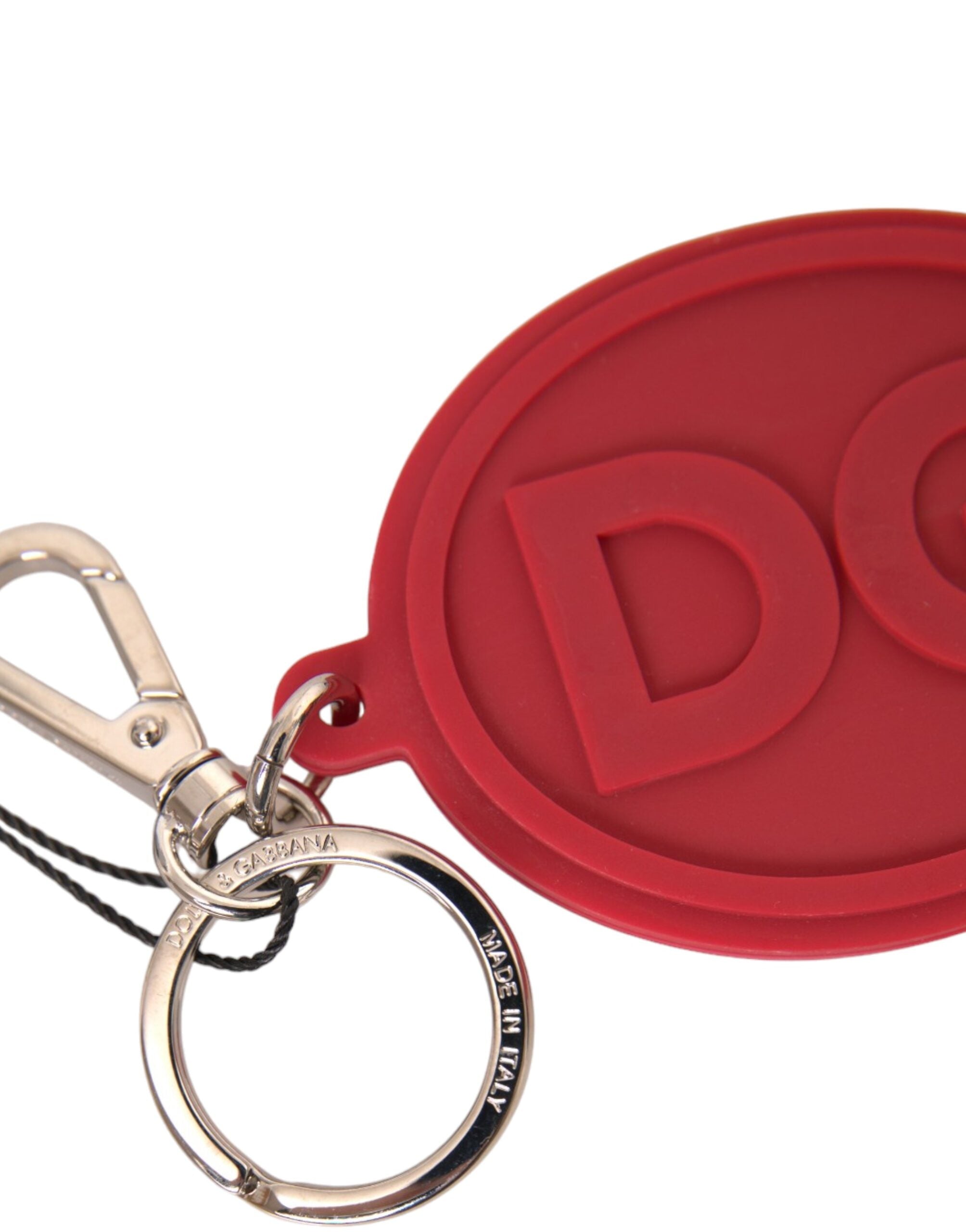 Dolce &amp;amp; Gabbana Röd Gummi DG Logotyp Silver Mässing Metall Nyckelring