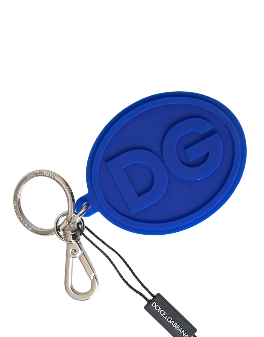 Dolce &amp;amp; Gabbana Blå Gummi DG Logo Silver Mässing Metall Nyckelring