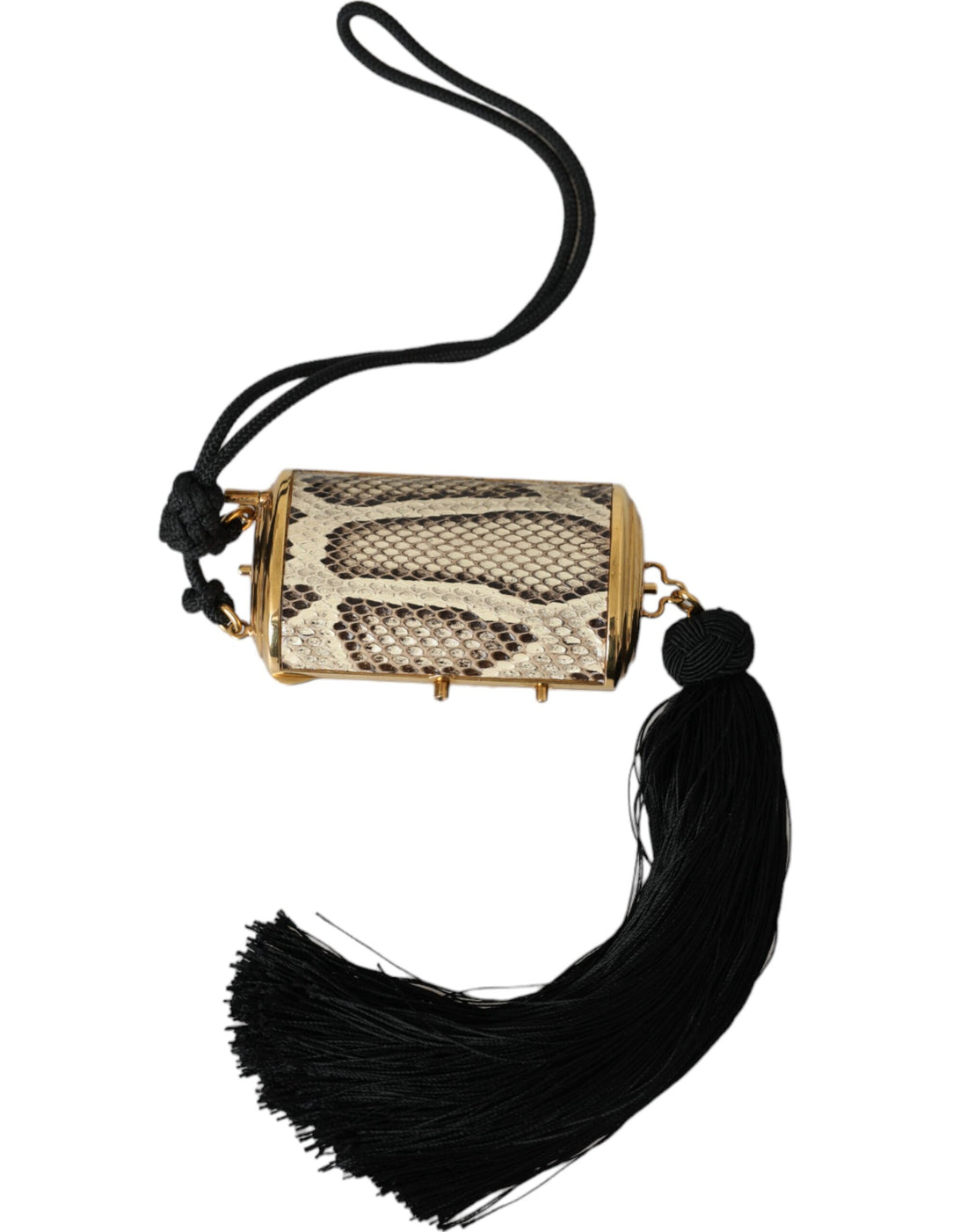 Dolce &amp;amp; Gabbana Beige Exotisk Läder Mini Spegel Tassel Sminkväska