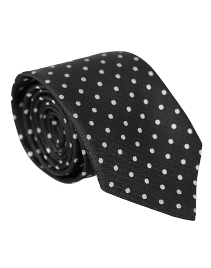 Dolce &amp;amp; Gabbana Svartvita Prickiga 100% Siden Slips Ansiktsmask
