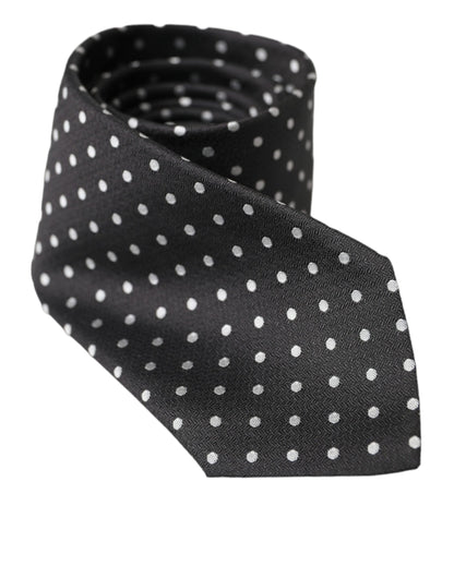 Dolce &amp;amp; Gabbana Svartvita Prickiga 100% Siden Slips Ansiktsmask