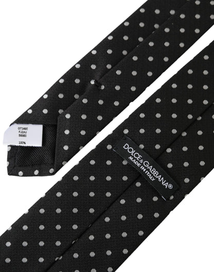 Dolce &amp;amp; Gabbana Svartvita Prickiga 100% Siden Slips Ansiktsmask
