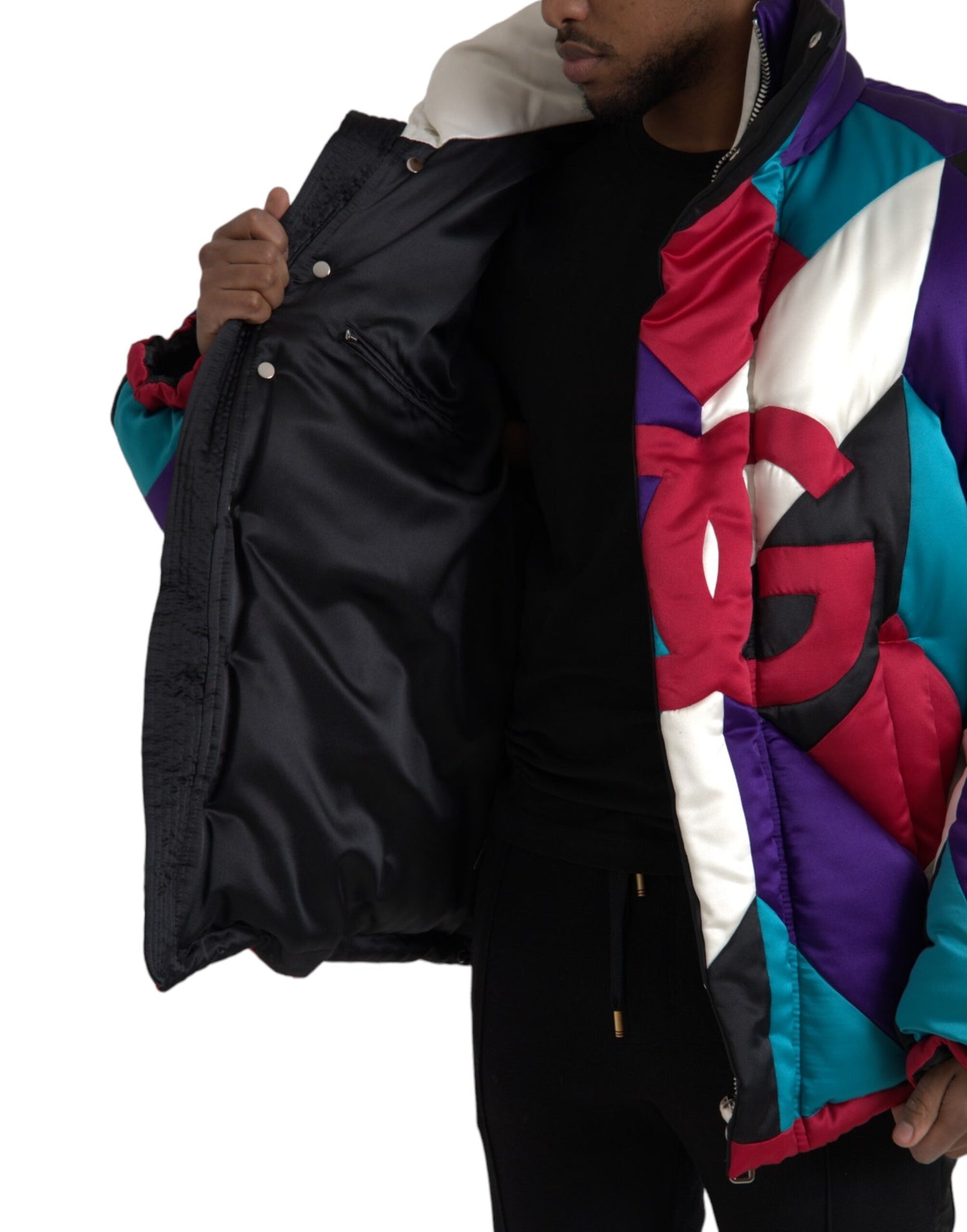 Dolce &amp; Gabbana Multicolor Logo Windbreaker Puffer Jacket