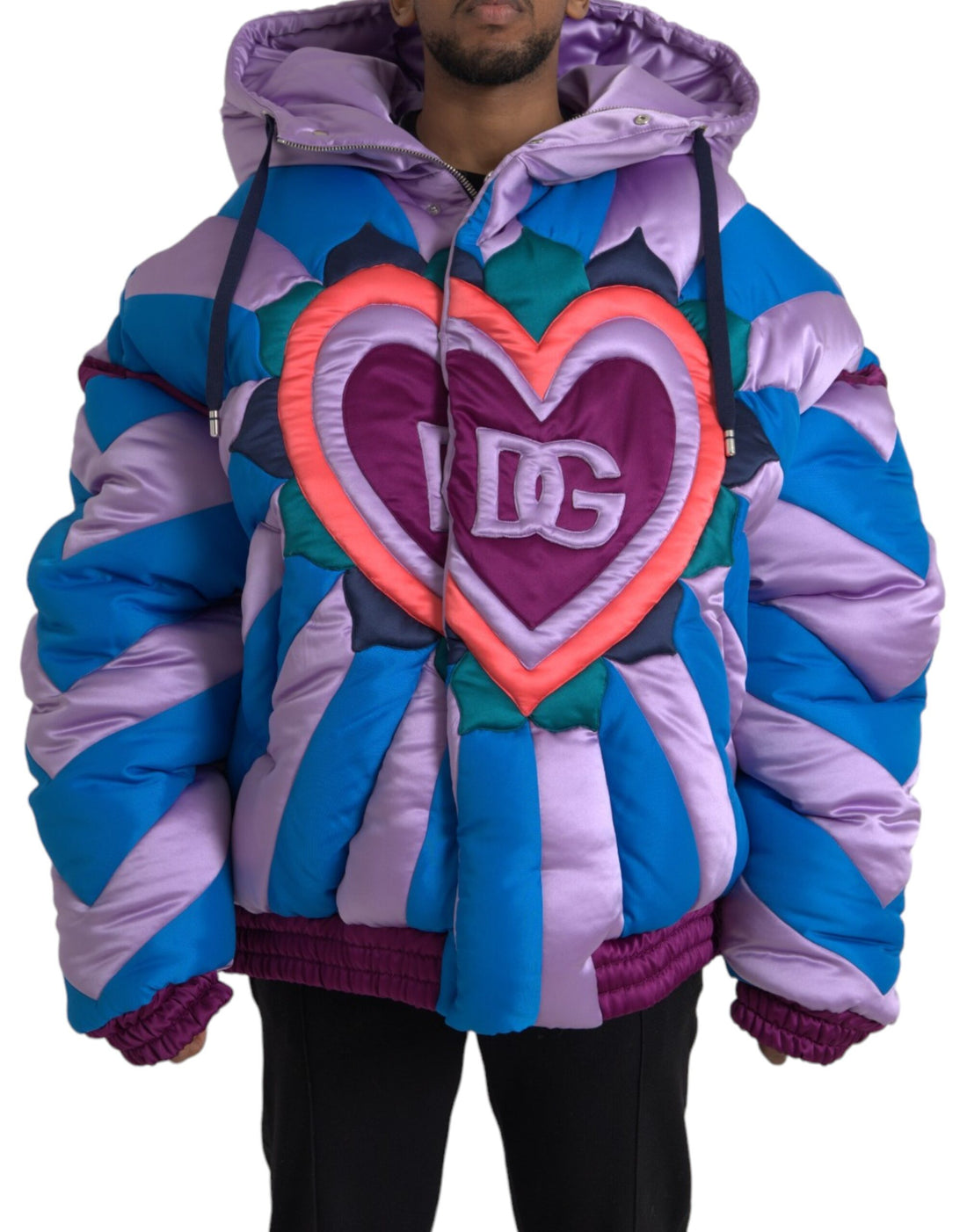 Dolce &amp; Gabbana Multicolor Heart Logo Hooded Puffer Jacket
