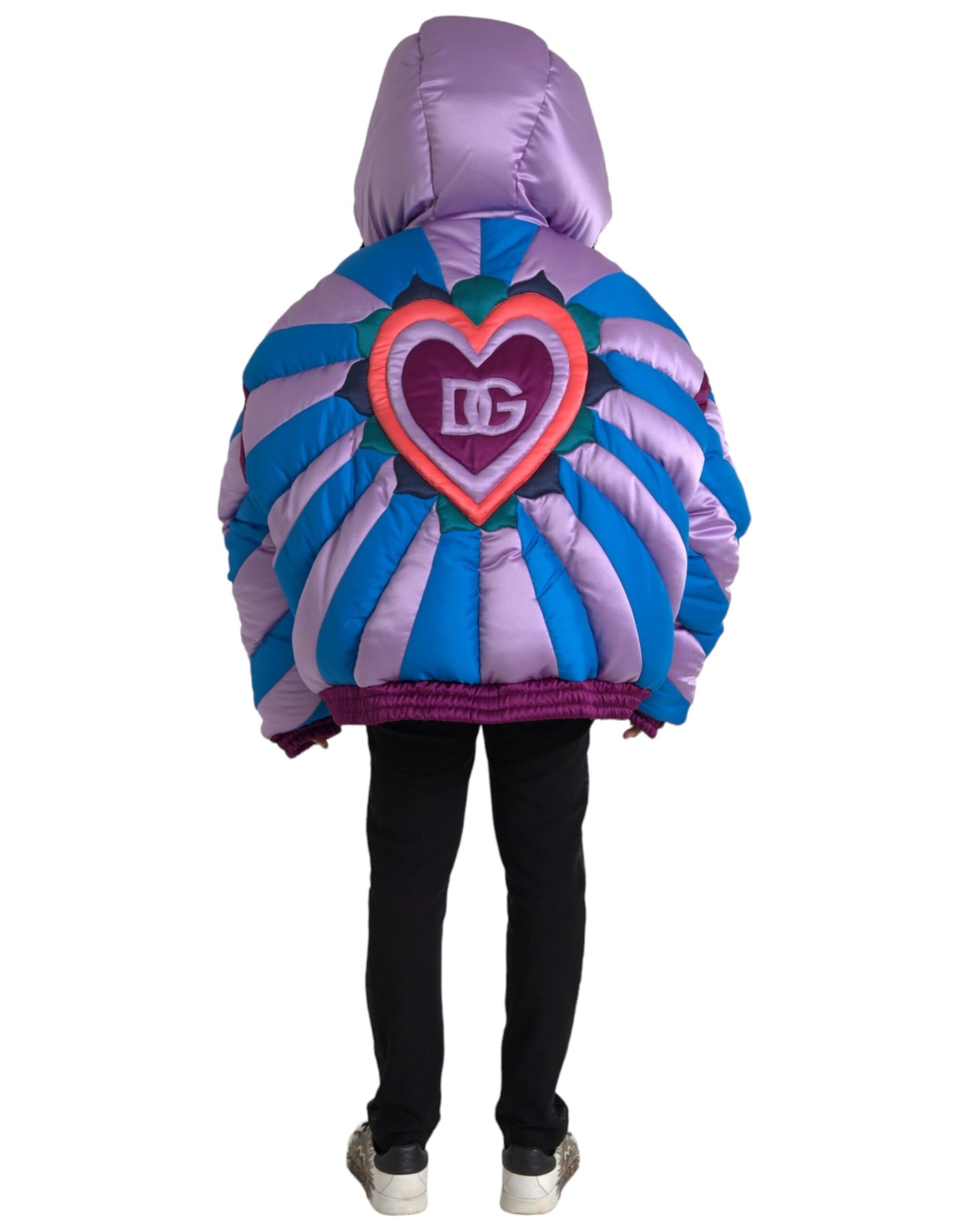 Dolce &amp; Gabbana Multicolor Heart Logo Hooded Puffer Jacket