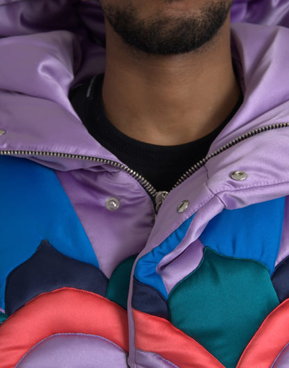 Dolce &amp; Gabbana Multicolor Heart Logo Hooded Puffer Jacket