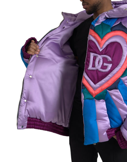 Dolce &amp; Gabbana Multicolor Heart Logo Hooded Puffer Jacket