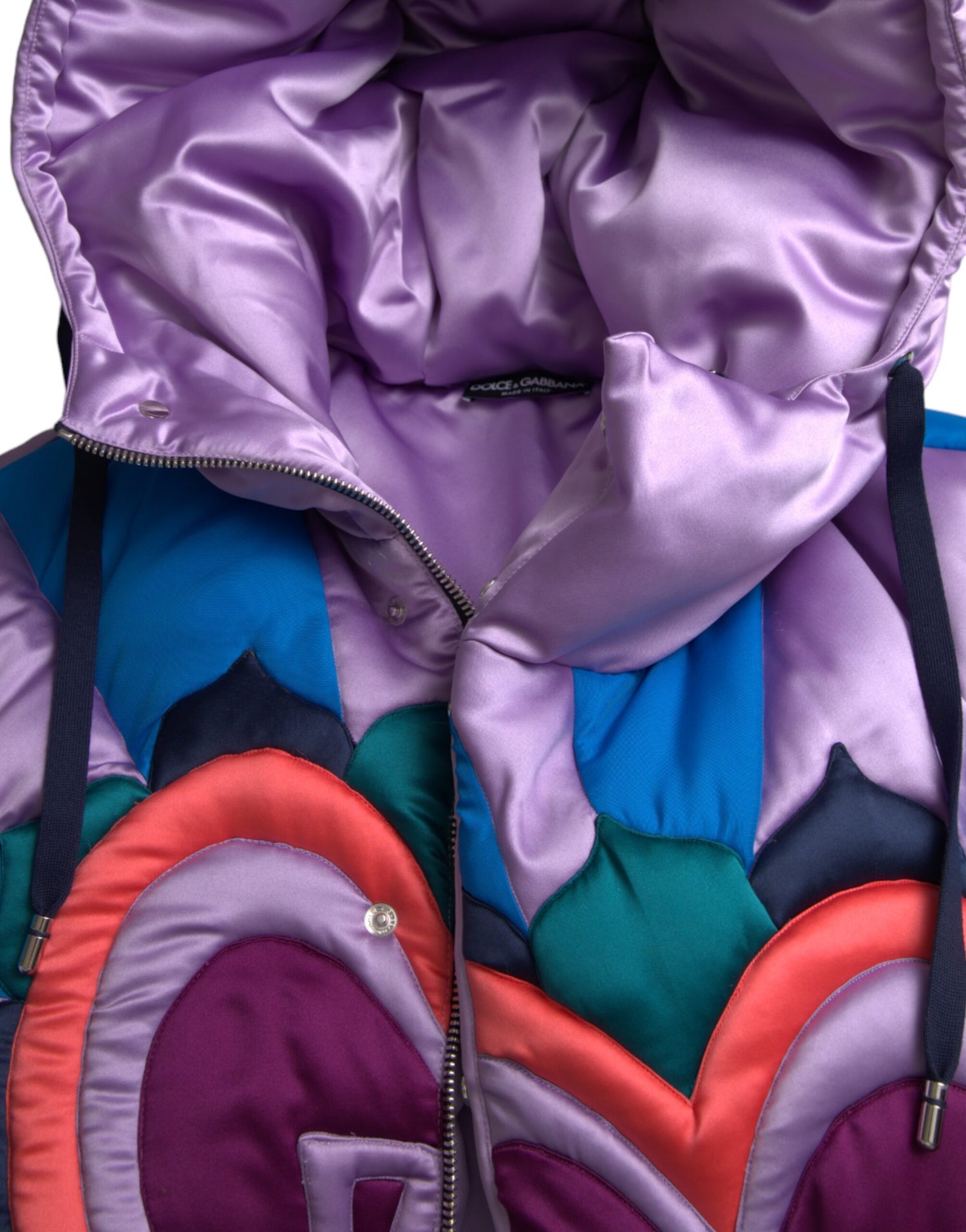 Dolce &amp; Gabbana Multicolor Heart Logo Hooded Puffer Jacket