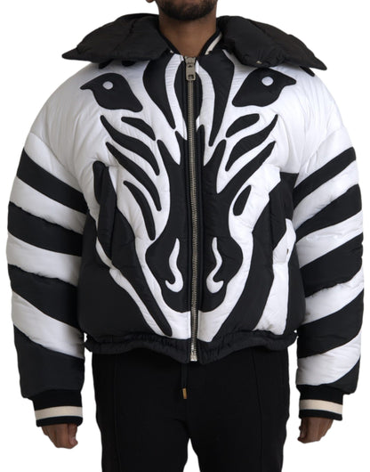Dolce &amp; Gabbana Black White Stripes Hooded Puffer Jacket
