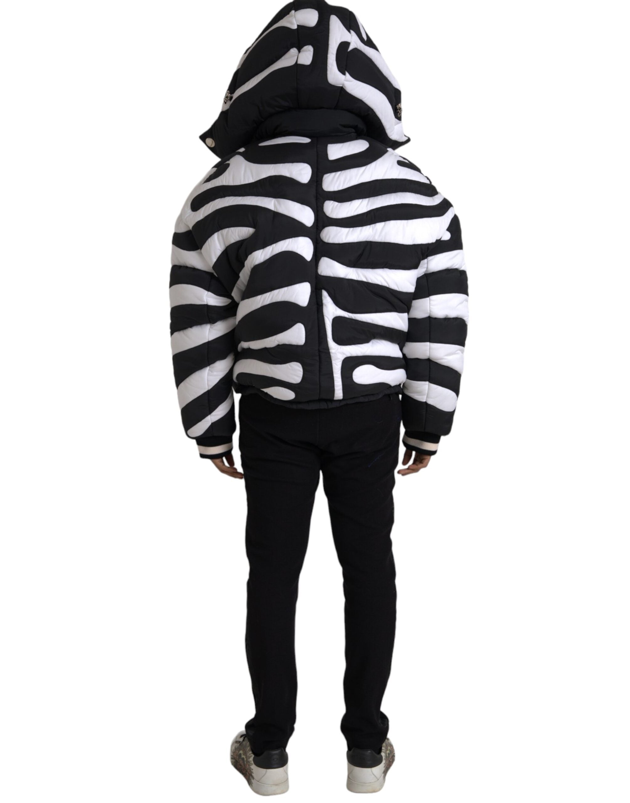 Dolce &amp; Gabbana Black White Stripes Hooded Puffer Jacket