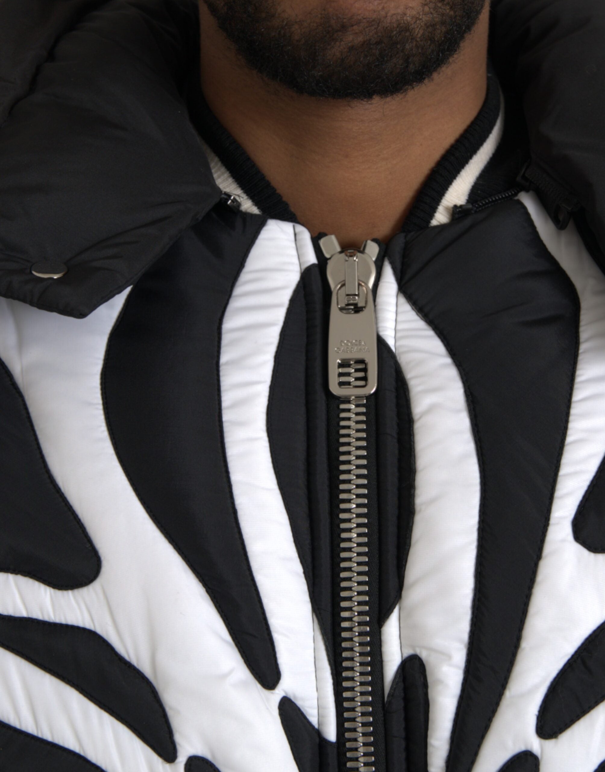 Dolce &amp; Gabbana Black White Stripes Hooded Puffer Jacket