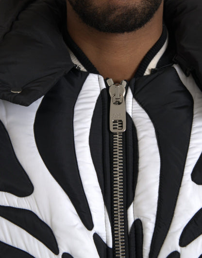 Dolce &amp; Gabbana Black White Stripes Hooded Puffer Jacket