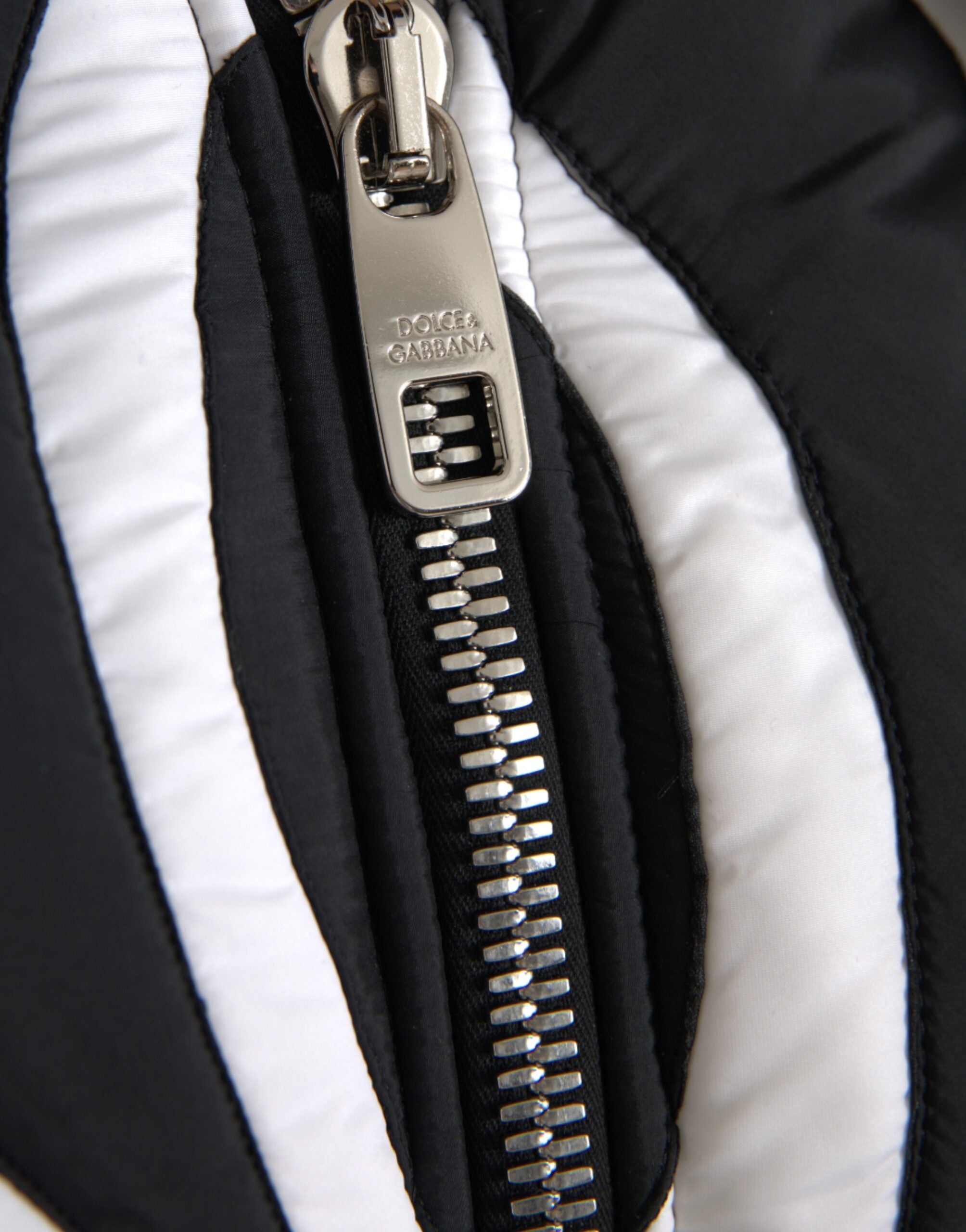 Dolce &amp; Gabbana Black White Stripes Hooded Puffer Jacket