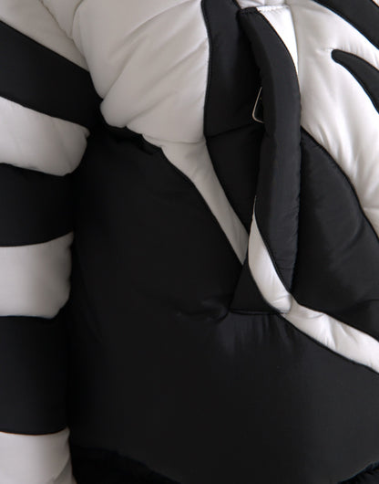 Dolce &amp; Gabbana Black White Stripes Hooded Puffer Jacket