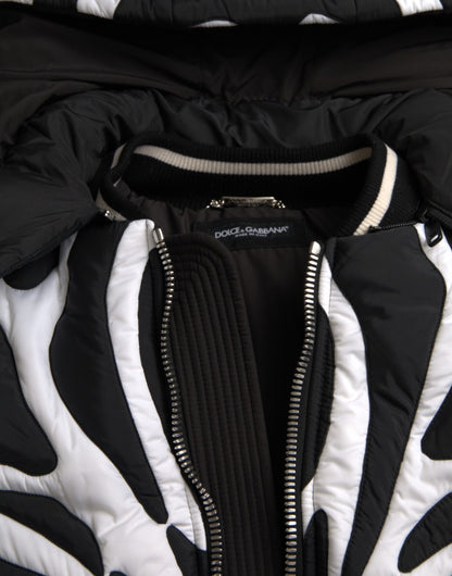 Dolce &amp; Gabbana Black White Stripes Hooded Puffer Jacket