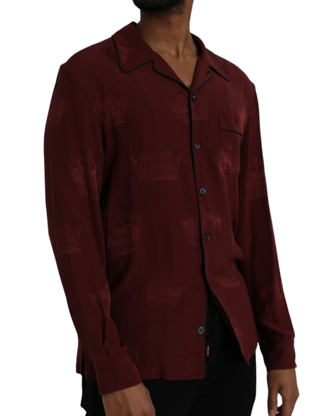 Dolce &amp;amp; Gabbana Maroon Crown Jacquard Siden Långärmad Skjorta