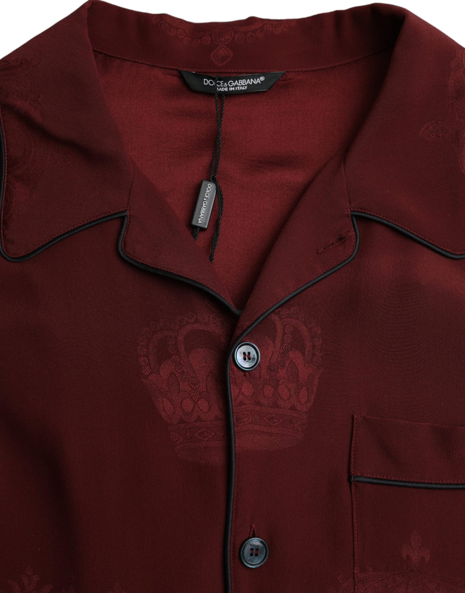 Dolce &amp;amp; Gabbana Maroon Crown Jacquard Siden Långärmad Skjorta