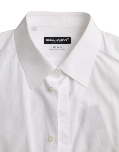 Dolce &amp;amp; Gabbana Vit Prickig Bomullsklänning GULD Skjorta