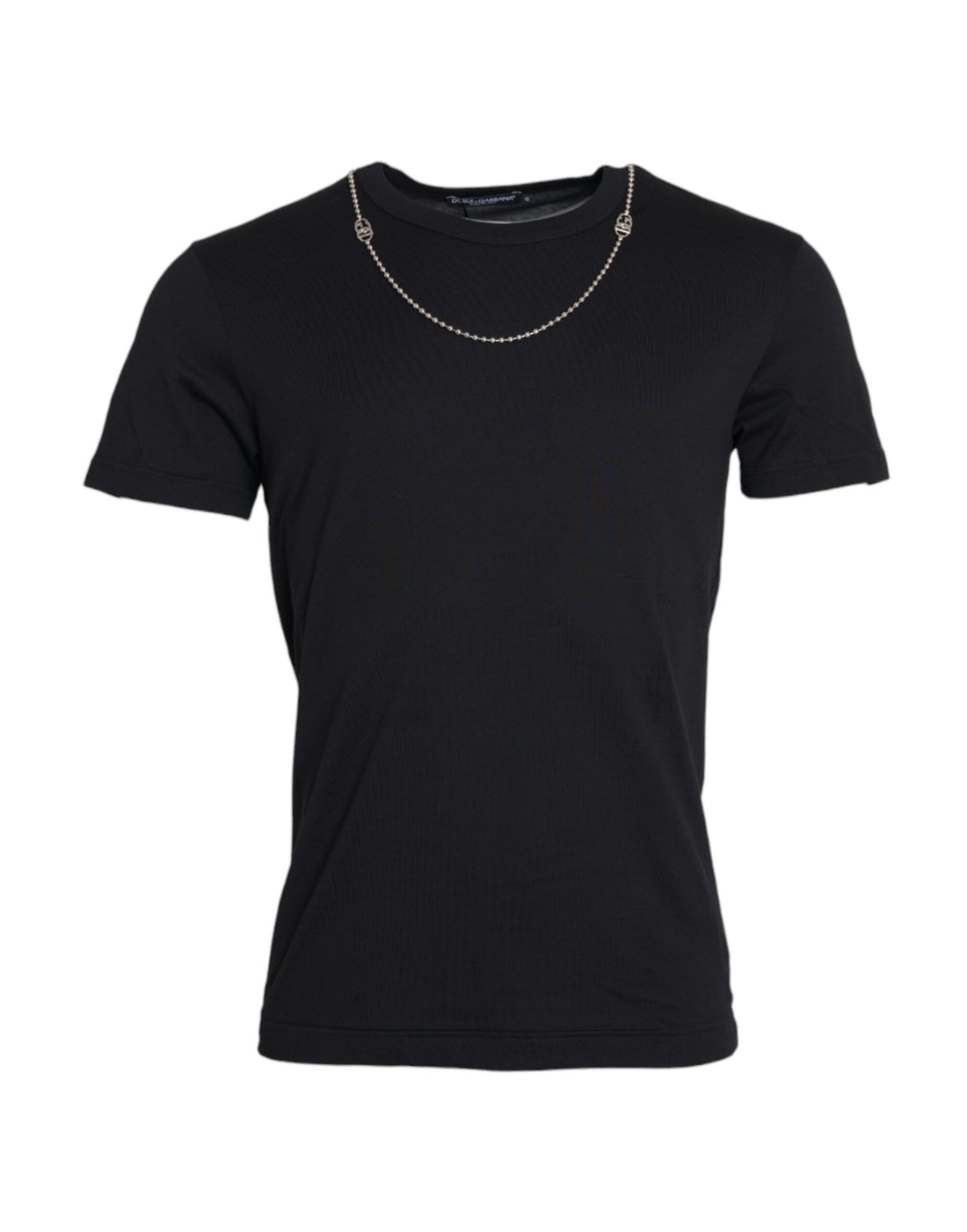 Dolce Gabbana Svart bomulls-t-shirt med kort ärm och silverkedja