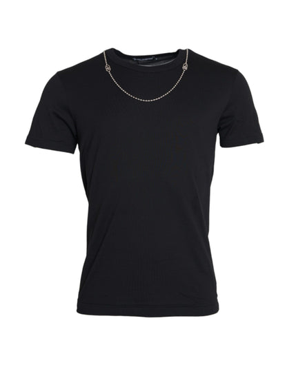 Dolce Gabbana Svart bomulls-t-shirt med kort ärm och silverkedja