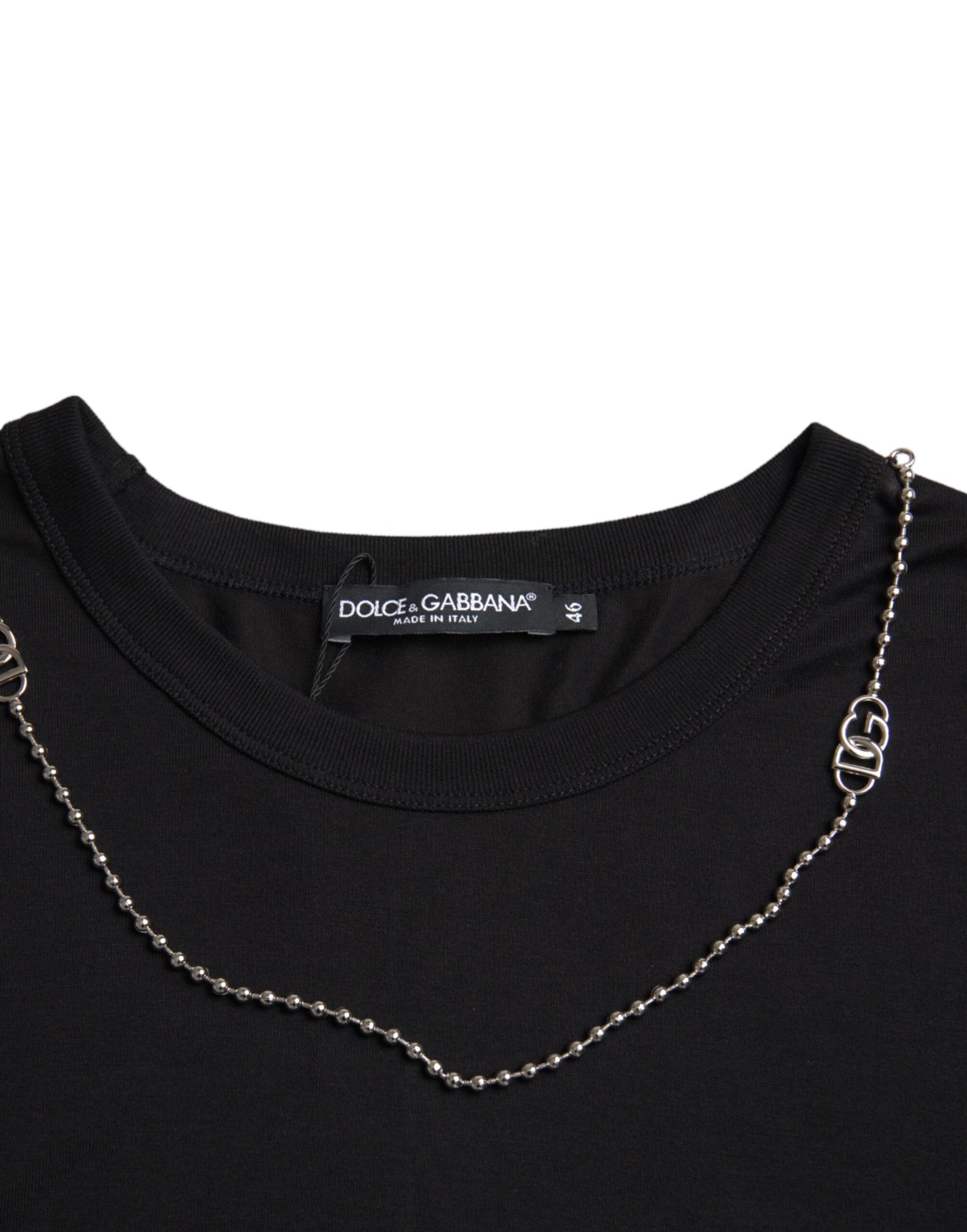 Dolce Gabbana Svart bomulls-t-shirt med kort ärm och silverkedja