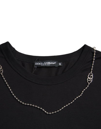 Dolce Gabbana Svart bomulls-t-shirt med kort ärm och silverkedja