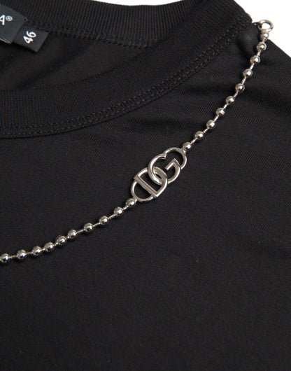 Dolce Gabbana Svart bomulls-t-shirt med kort ärm och silverkedja