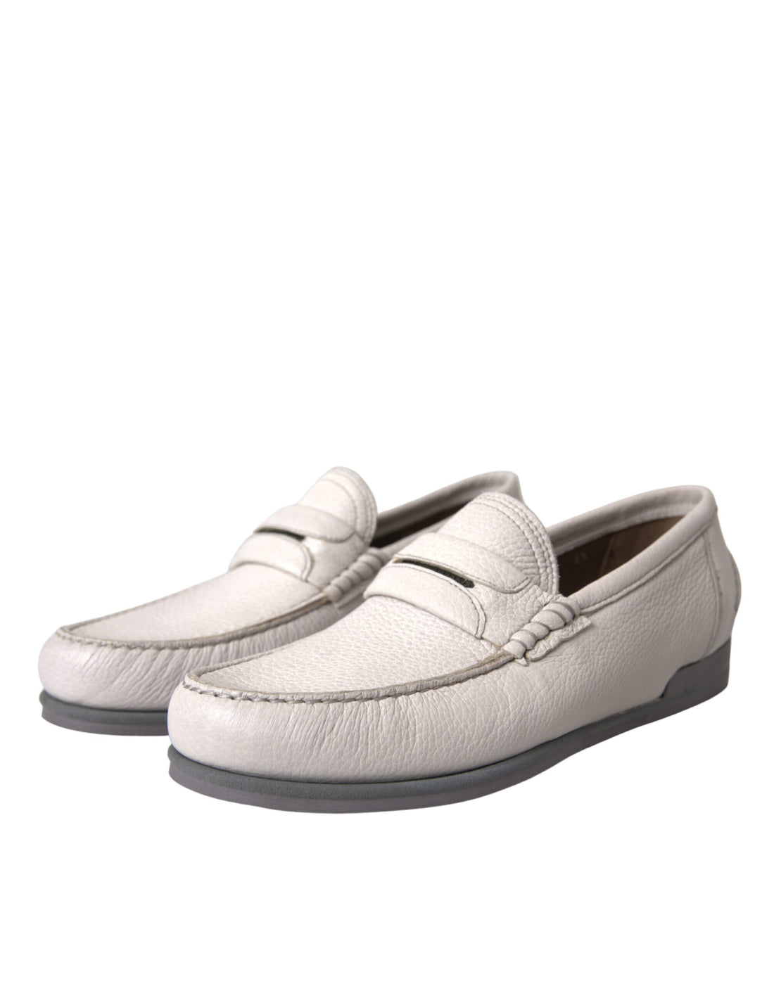 Dolce &amp; Gabbana White Gray Leather Slip Mocassin Shoes Loafer