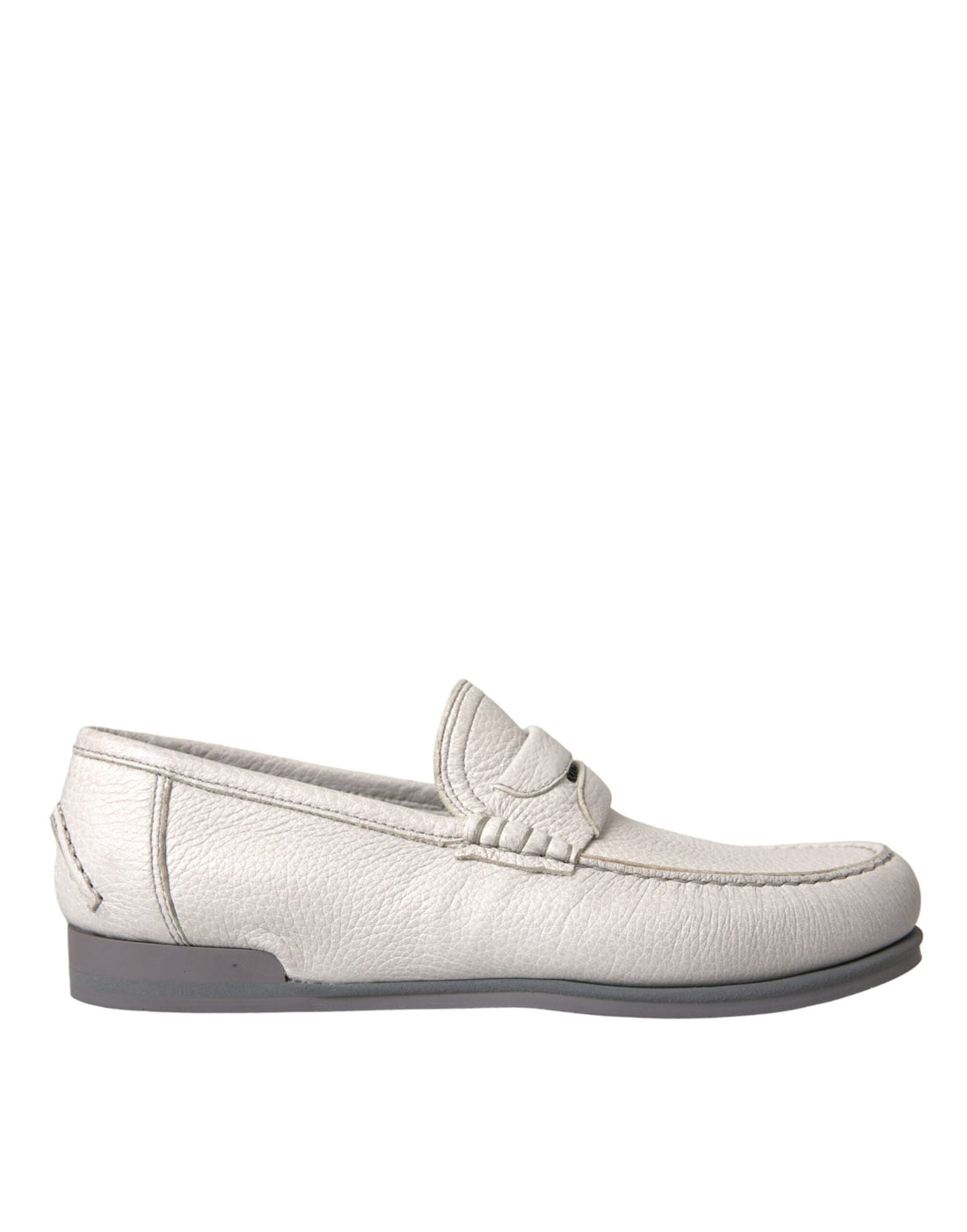 Dolce &amp; Gabbana White Gray Leather Slip Mocassin Shoes Loafer