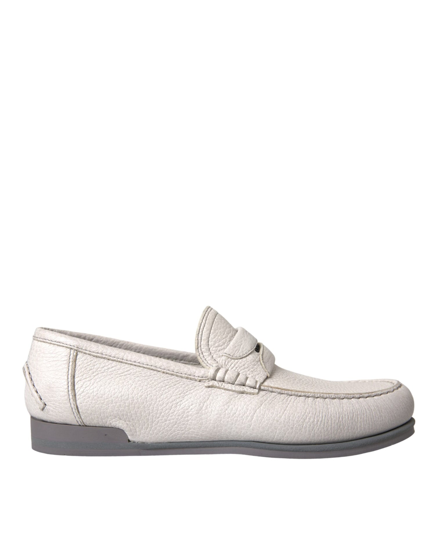 Dolce &amp;amp; Gabbana Vita Grå Läderslip Mocassin Skor Loafer