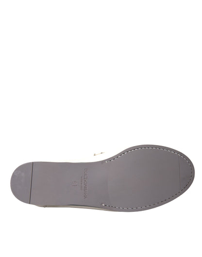 Dolce &amp;amp; Gabbana Vita Grå Läderslip Mocassin Skor Loafer