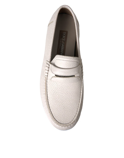 Dolce &amp;amp; Gabbana Vita Grå Läderslip Mocassin Skor Loafer