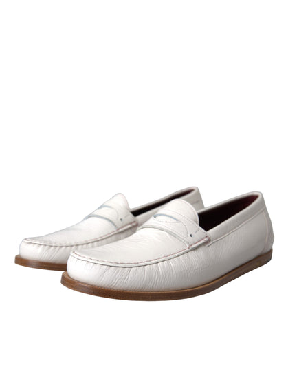 Dolce &amp;amp; Gabbana Vita Läder Slip On Mocassin Loafers Skor
