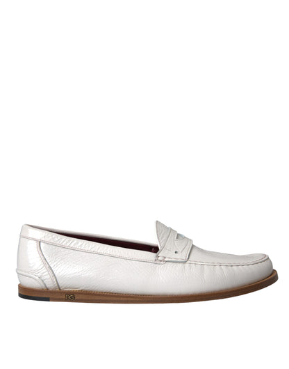 Dolce &amp;amp; Gabbana Vita Läder Slip On Mocassin Loafers Skor