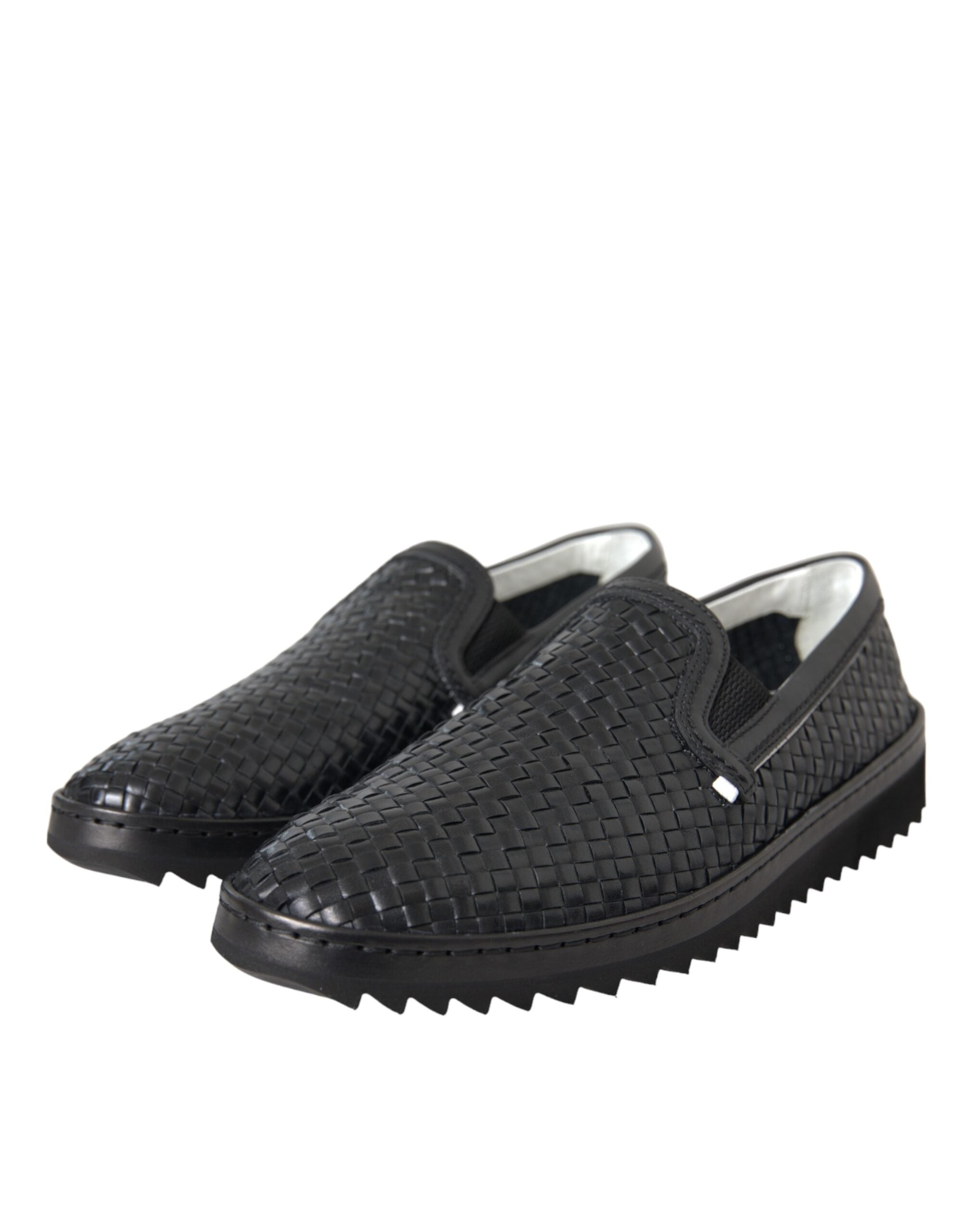 Dolce &amp;amp; Gabbana Svarta Vävda Buffalo Läder Loafers Herrskor