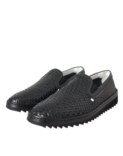 Dolce &amp;amp; Gabbana Svarta Vävda Buffalo Läder Loafers Herrskor