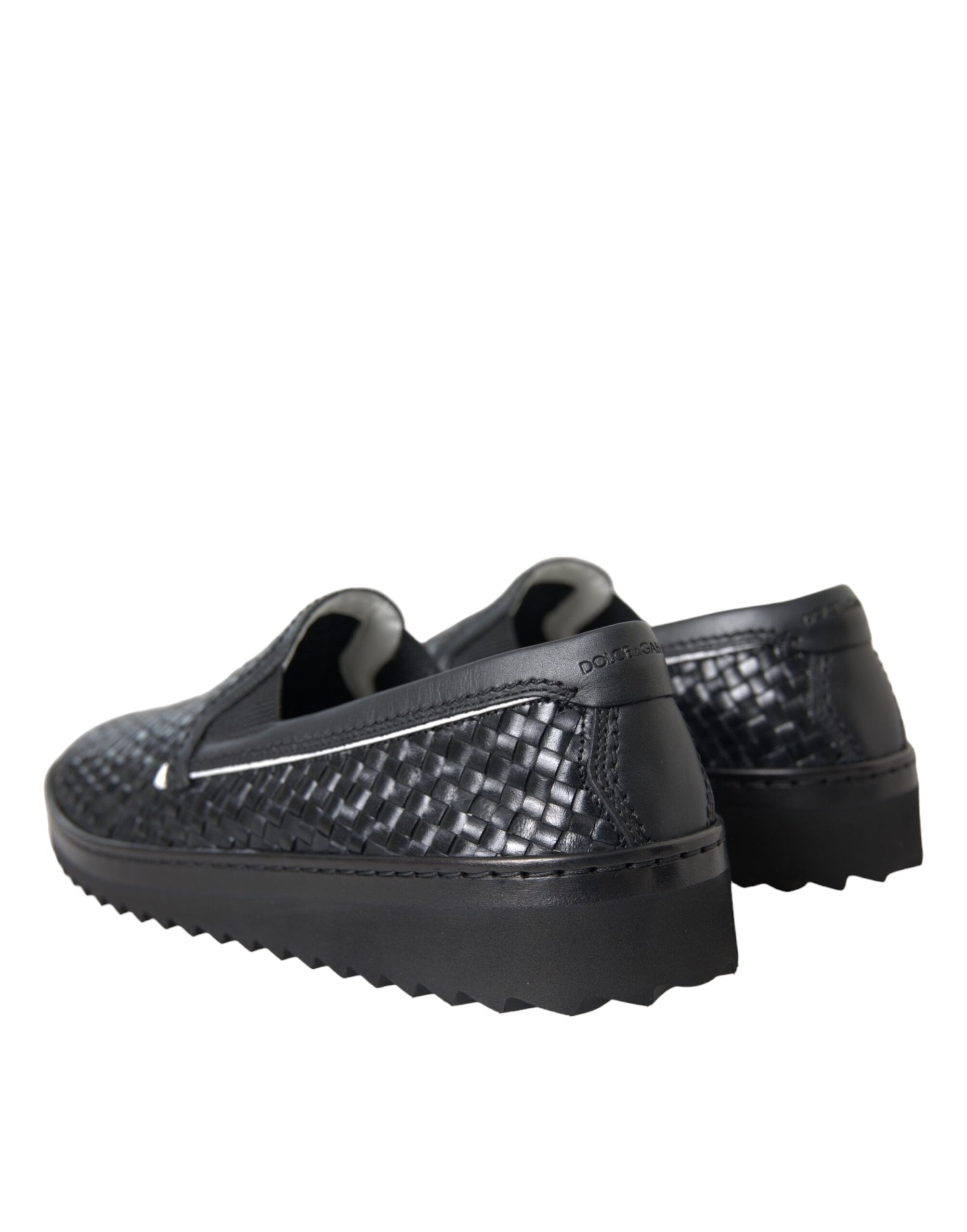 Dolce &amp;amp; Gabbana Svarta Vävda Buffalo Läder Loafers Herrskor