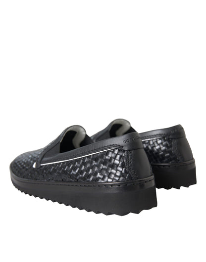 Dolce &amp;amp; Gabbana Svarta Vävda Buffalo Läder Loafers Herrskor