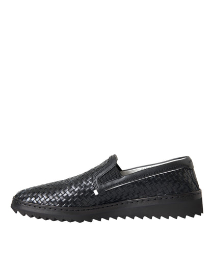 Dolce &amp;amp; Gabbana Svarta Vävda Buffalo Läder Loafers Herrskor