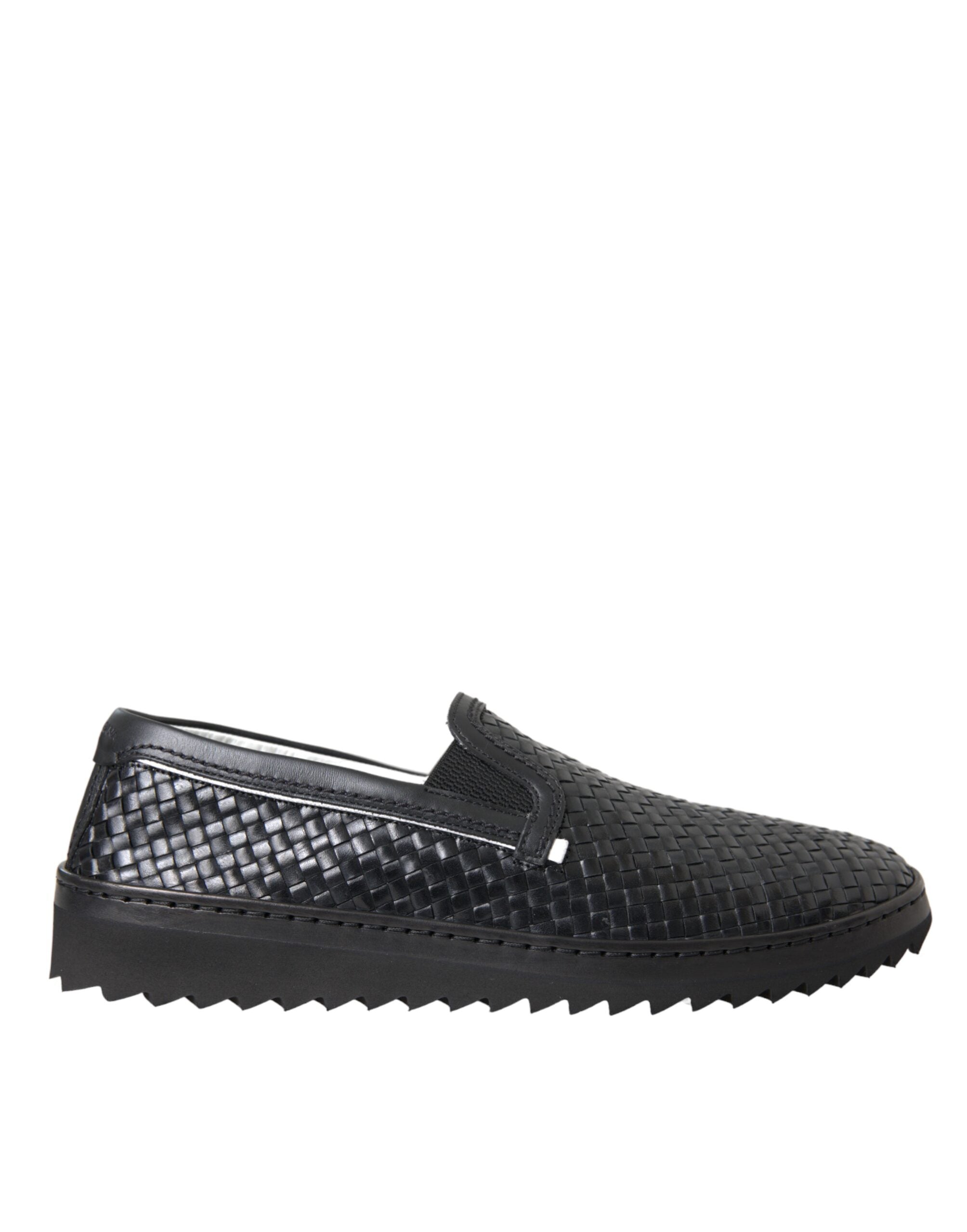Dolce &amp;amp; Gabbana Svarta Vävda Buffalo Läder Loafers Herrskor
