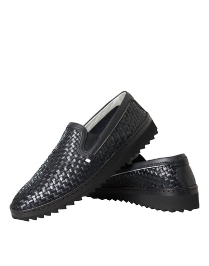 Dolce &amp;amp; Gabbana Svarta Vävda Buffalo Läder Loafers Herrskor