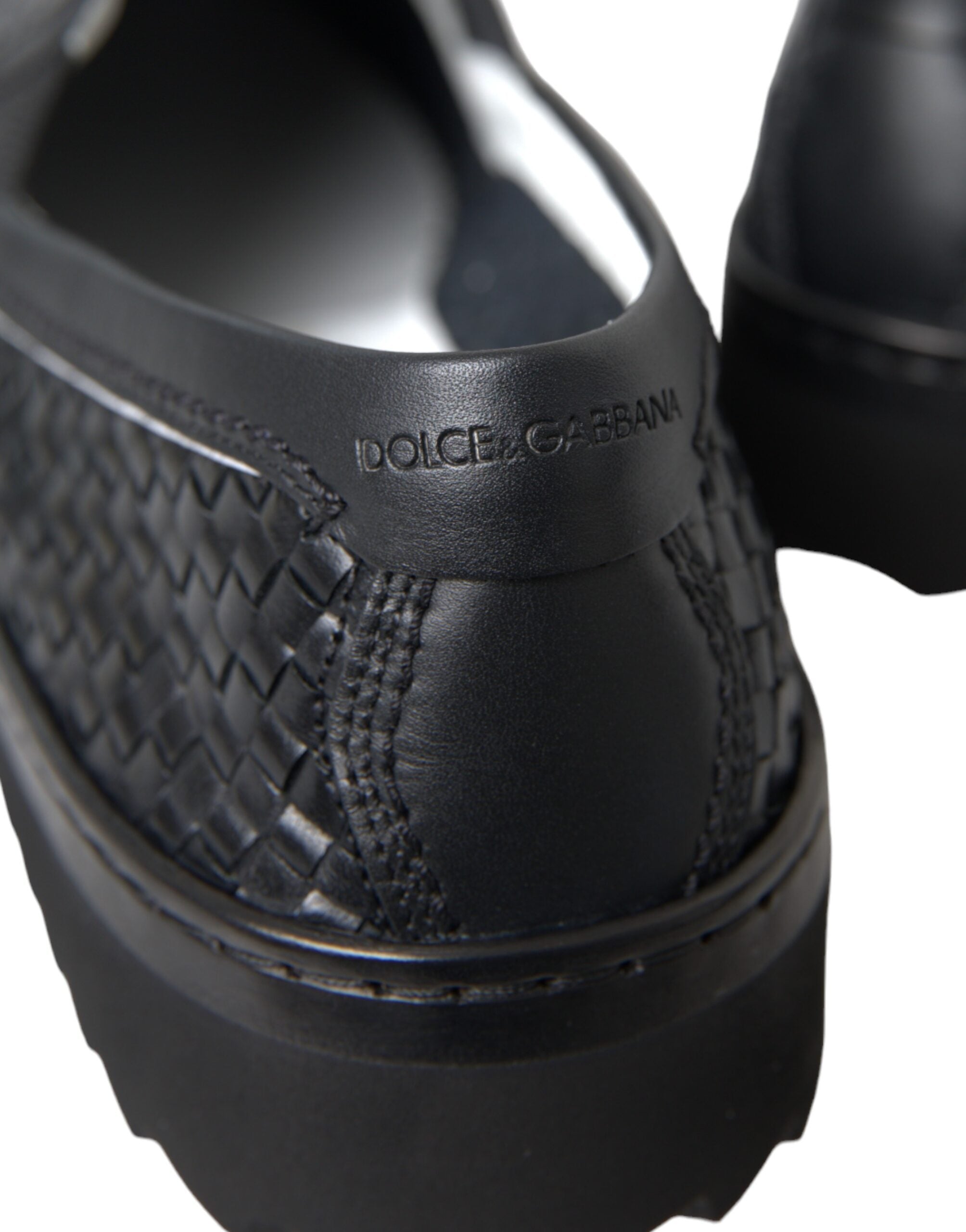 Dolce &amp;amp; Gabbana Svarta Vävda Buffalo Läder Loafers Herrskor