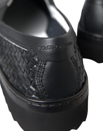 Dolce &amp;amp; Gabbana Svarta Vävda Buffalo Läder Loafers Herrskor
