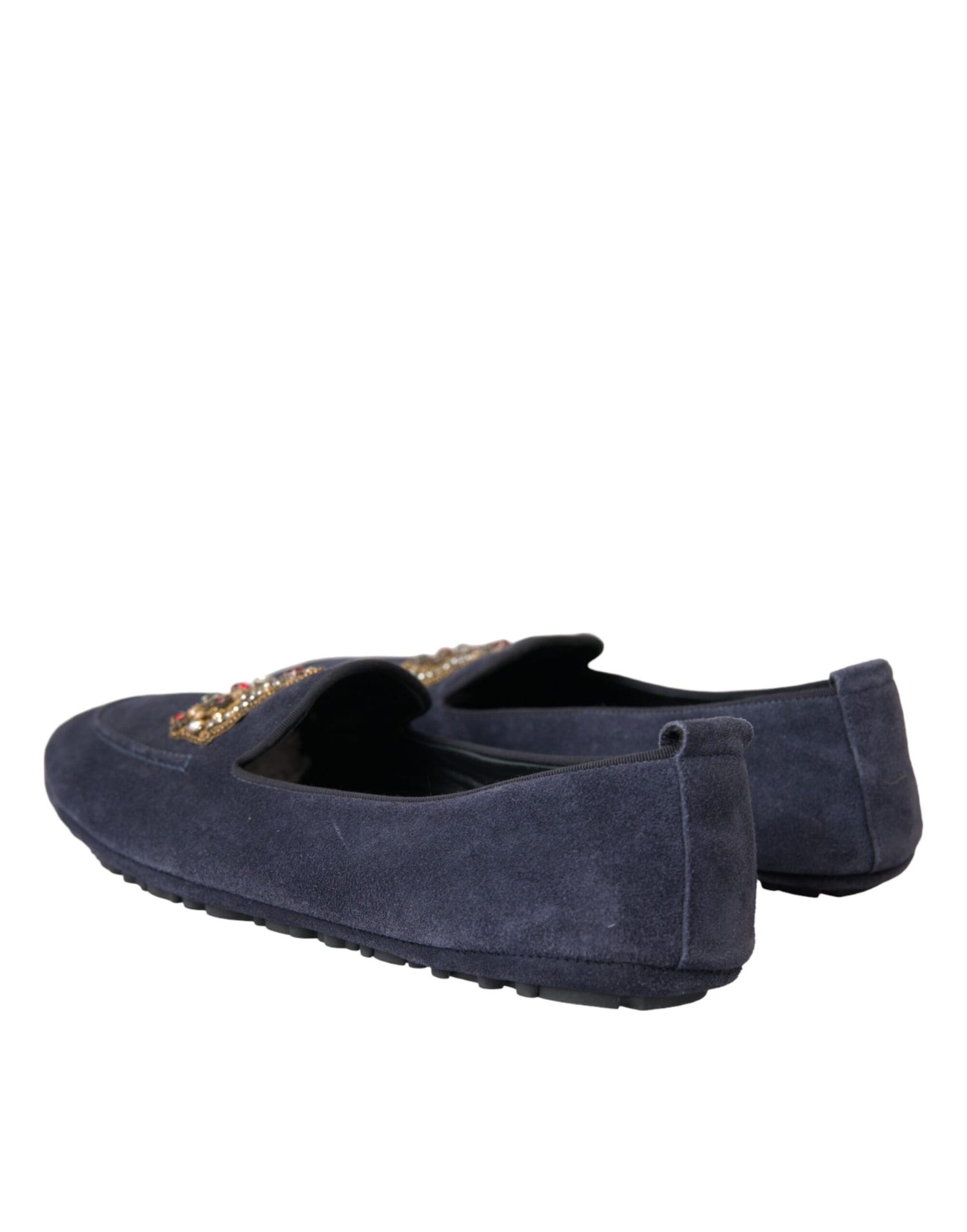 Dolce &amp;amp; Gabbana Blå Lädermocka Kristallkrona Loafers Skor